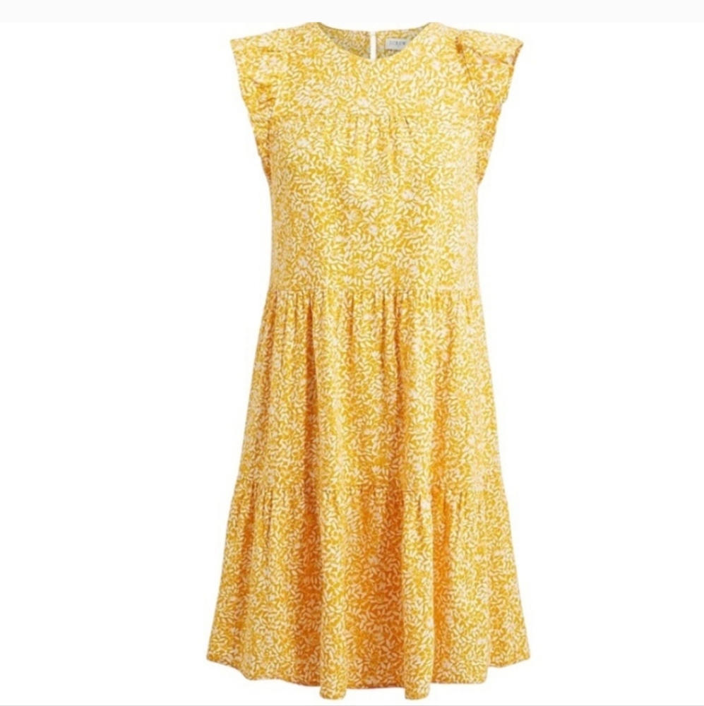 J. Crew Factory Linen Blend Ruffle Sleeve Tiered Mini Dress